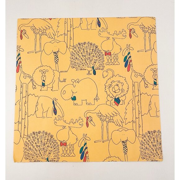 Vintage Gift Wrap Circus Clowns & Animals in Ties Yellow 80s Moose Peacock Paper - Picture 9 of 11